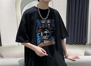 Kurt Cobain Baskılı Siyah Unisex Oversize T-shirt