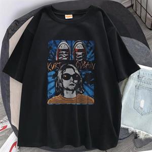 Kurt Cobain Baskılı Siyah Unisex Oversize T-shirt
