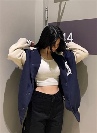 Lacivert Kapşonlu USA Unisex Oversize Kolej Ceket