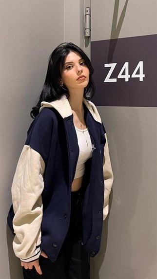 Lacivert Kapşonlu USA Unisex Oversize Kolej Ceket