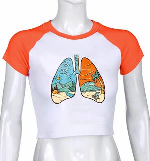Landscape Rib Baskılı Reglan Kol Beyaz Crop