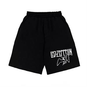 Led Zeppelin Baskılı Siyah Unisex Penye Şort