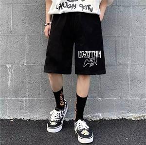 Led Zeppelin Baskılı Siyah Unisex Penye Şort