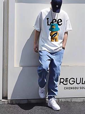Lee Bear Baskılı Beyaz Unisex Oversize T-shirt