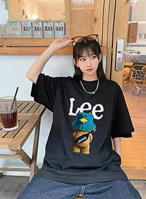Lee Bear Baskılı Siyah Unisex Oversize T-shirt