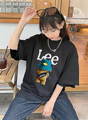 Lee Bear Baskılı Siyah Unisex Oversize T-shirt