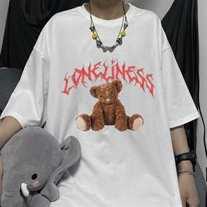 Loneliness Bear Baskılı Beyaz Unisex Oversize T-shirt