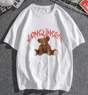 Loneliness Bear Baskılı Beyaz Unisex Oversize T-shirt
