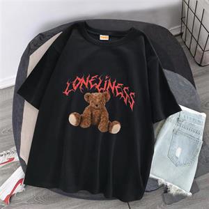 Loneliness Bear Baskılı Siyah Unisex Oversize T-shirt
