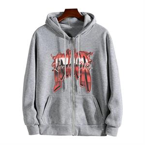 Love Is War Baskılı Oversize Fermuarlı Gri Unisex Kapüşonlu Hırka