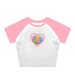 Love One Another Baskılı Pembe Reglan Kol Beyaz Crop