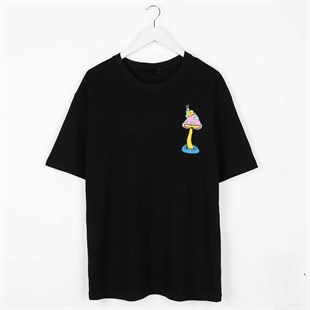Magic Mushroom Sırt Baskılı Oversize Beyaz Unisex Tshirt