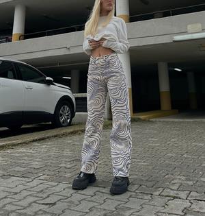 Mavi Beyaz Dalgalı Bol Paça Jean Palazzo Wide Leg Kot Pantolon