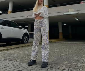Mavi Beyaz Dalgalı Bol Paça Jean Palazzo Wide Leg Kot Pantolon