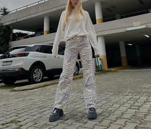 Mavi Beyaz Dalgalı Bol Paça Jean Palazzo Wide Leg Kot Pantolon