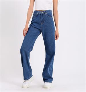 Mavi Bol Paça Jean Palazzo Wide Leg Kot Pantolon