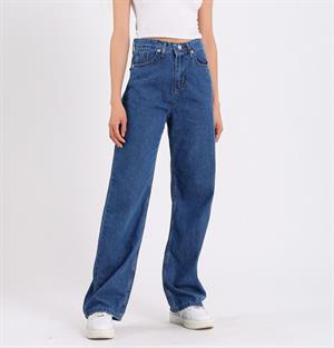 Mavi Bol Paça Jean Palazzo Wide Leg Kot Pantolon