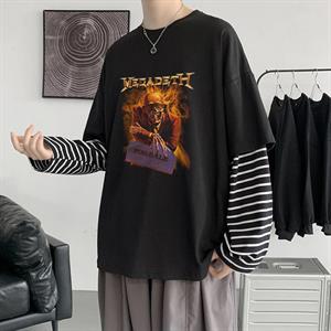 Megadeth Skull Baskılı Fake Sleeves Unisex Siyah T-shirt