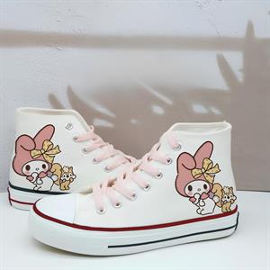 Melody Baskılı Pembe Bağcık Siyah Unisex Kanvas Ayakkabı