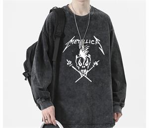 Metallica Skull Baskılı Yıkamalı Vintage Unisex Oversize Bisiklet Yaka Sweatshirt