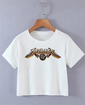 Metallica Asia Baskılı Beyaz Crop