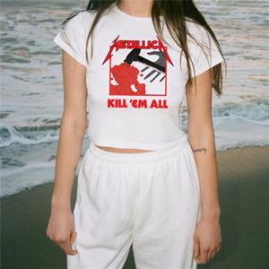 Metallica Kill Em All Baskılı Beyaz Crop