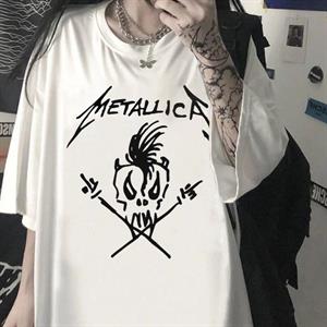 Metallica Skull Baskılı Beyaz Unisex Oversize T-shirt