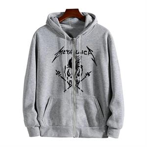 Metallica Skull Baskılı Oversize Fermuarlı Gri Unisex Kapüşonlu Hırka