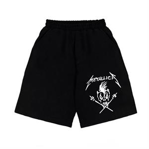 Metallica Skull Baskılı Siyah Unisex Penye Şort
