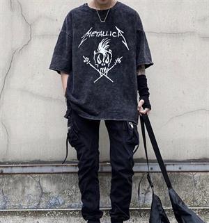 Metallica Skull Yıkmalı Unisex Eskitme T-shirt