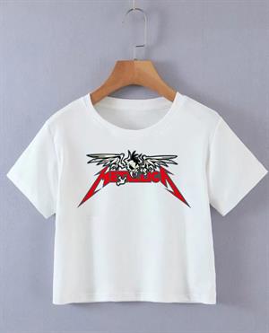 Metallica Winged Skull Baskılı Beyaz Crop