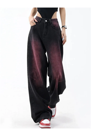 Mor Trendy Degrade Desenli Yıkamalı Baggy Pantolon