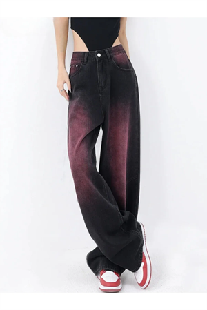 Mor Trendy Degrade Desenli Yıkamalı Baggy Pantolon