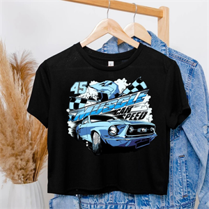 Muscle Car Baskılı Siyah Crop