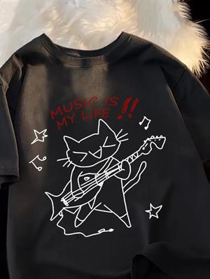Music is My Life Unisex Siyah Oversize T-shirt