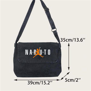 Naruto Baskılı Vintage Unisex Gri Kot Postacı Çantası