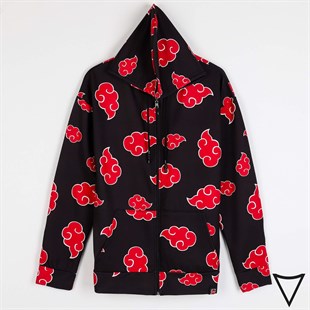 Naruto Kırmızı Bulut Dijital Baskı Fermuarlı Unisex Sweatshirt