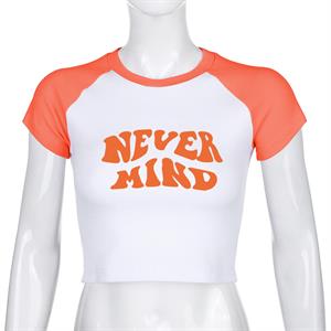 Never Mind Baskılı Reglan Kol Beyaz Crop