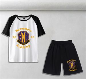 Nevermore Academy Baskılı Unisex Oversize Beyaz T-shirt & Şort İkili Takım