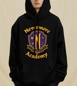 Nevermore Academy Wednesday Siyah Kapüşonlu Oversize Sweatshirt Hoodie