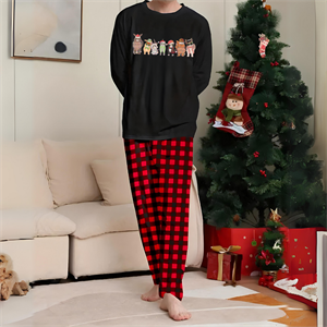 New Year Cute Catsy Baskılı Siyah Unisex Oversize Alt Üst 2 Li Takım