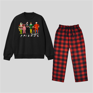 New Year Friends Baskılı Siyah Unisex Oversize Alt Üst 2 Li Takım
