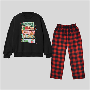 New Year Gift Baskılı Siyah Unisex Oversize Alt Üst 2 Li Takım