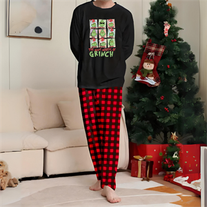 New Year Grinch Kolaj Baskılı Siyah Unisex Oversize Alt Üst 2 Li Takım