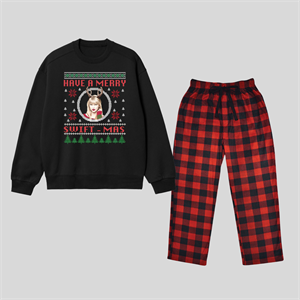 New Year Have a Merry Baskılı Siyah Unisex Oversize Alt Üst 2 Li Takım