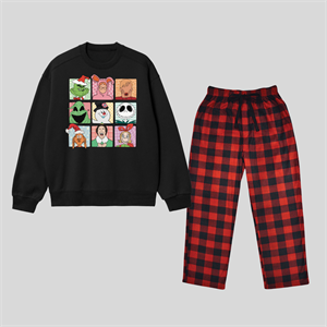 New Year Kolaj Baskılı Siyah Unisex Oversize Alt Üst 2 Li Takım