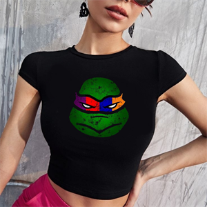 Ninja Kaplumbağa Baskılı Siyah Crop