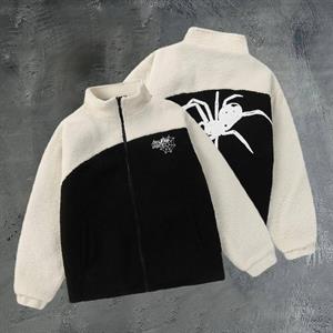 Ön Arka Nakış Spider Detail Peluş Fermuarlı Ceket