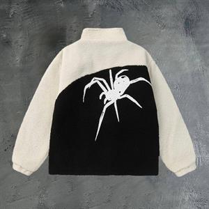 Ön Arka Nakış Spider Detail Peluş Fermuarlı Ceket