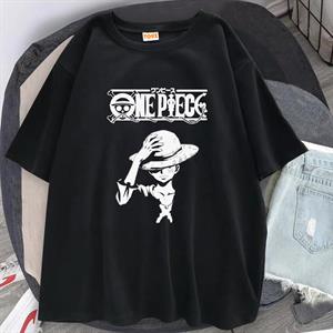 One Piece Baskılı Siyah Unisex Oversize T-shirt